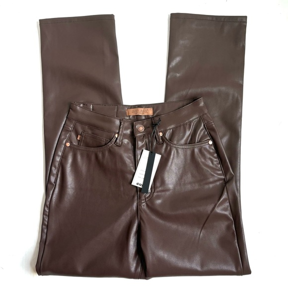 Judy Blue Pants - Judy Blue Tummy Control High Rise Faux Leather Straight Pants Espresso Size 26